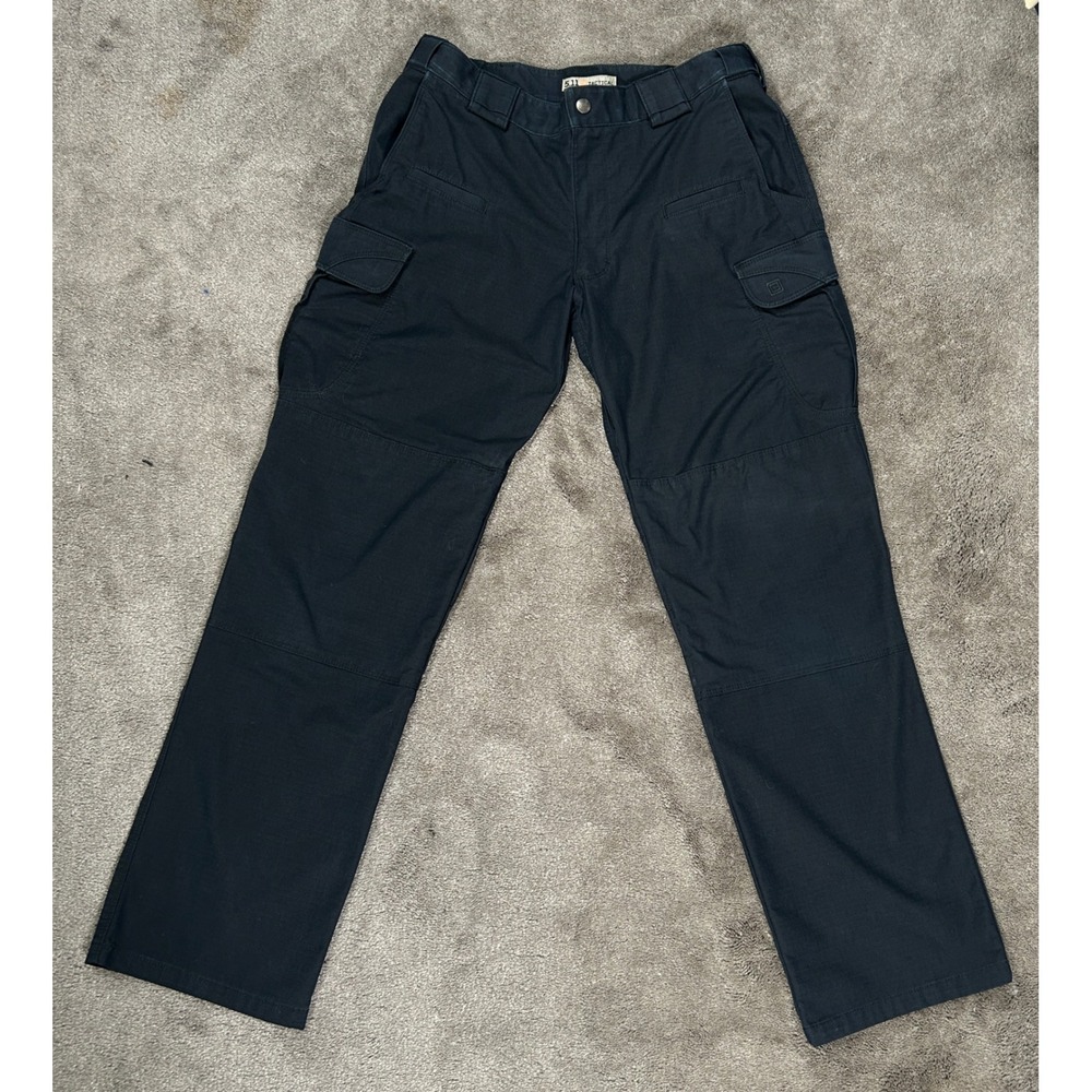 5.11 Tactical Cargo Pants Mens 34x32 Black Solid Ripstop Multi-Pocket Workwear